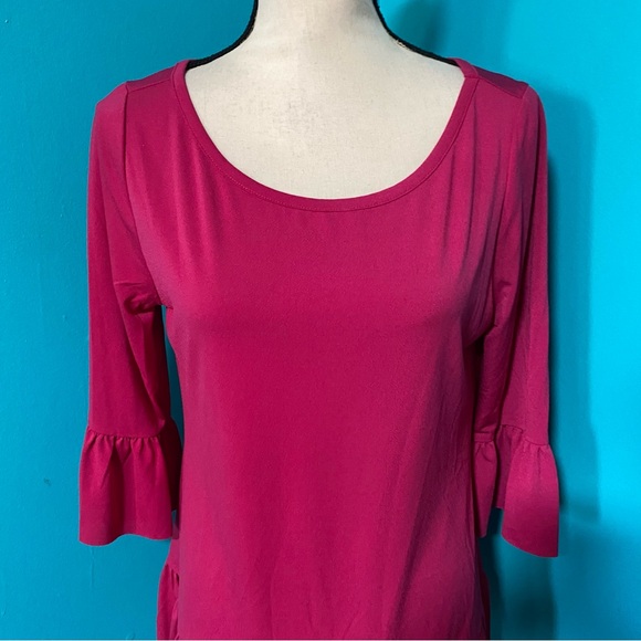 NWT Belldini M Solid Pink Half Bell Sleeve Ruffle Hem Blouse Top - Picture 2 of 4